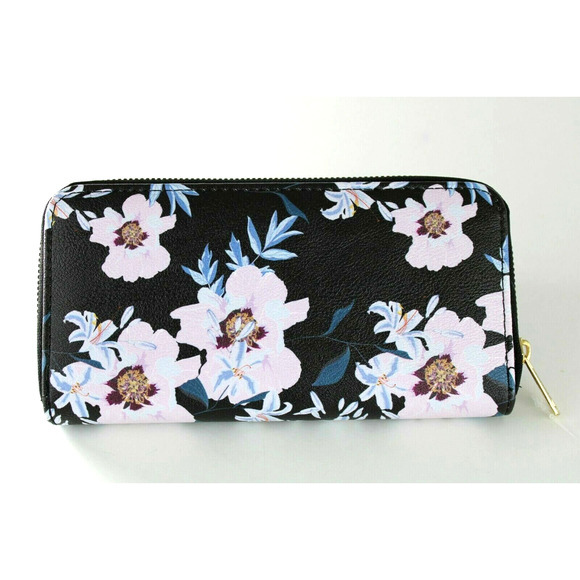 Rampage Floral Zip Around Wallet Clutch Black Blush Flowers‎ Cottagecore NWT - Picture 2 of 3